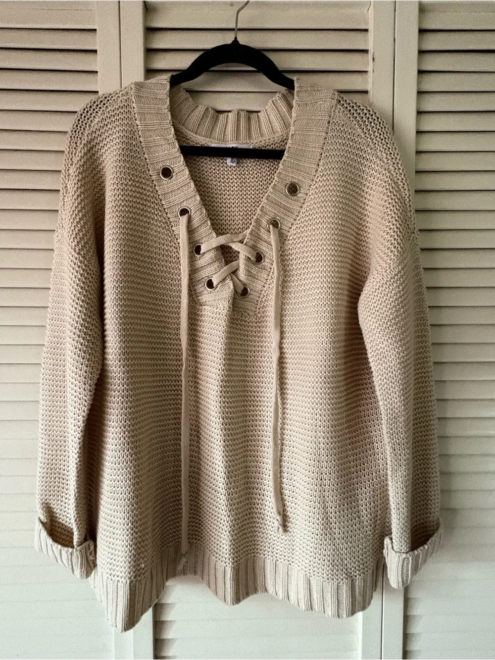Jack by BB Dakota Beige Lace-Up V-Neck Knit Sweater - Never worn